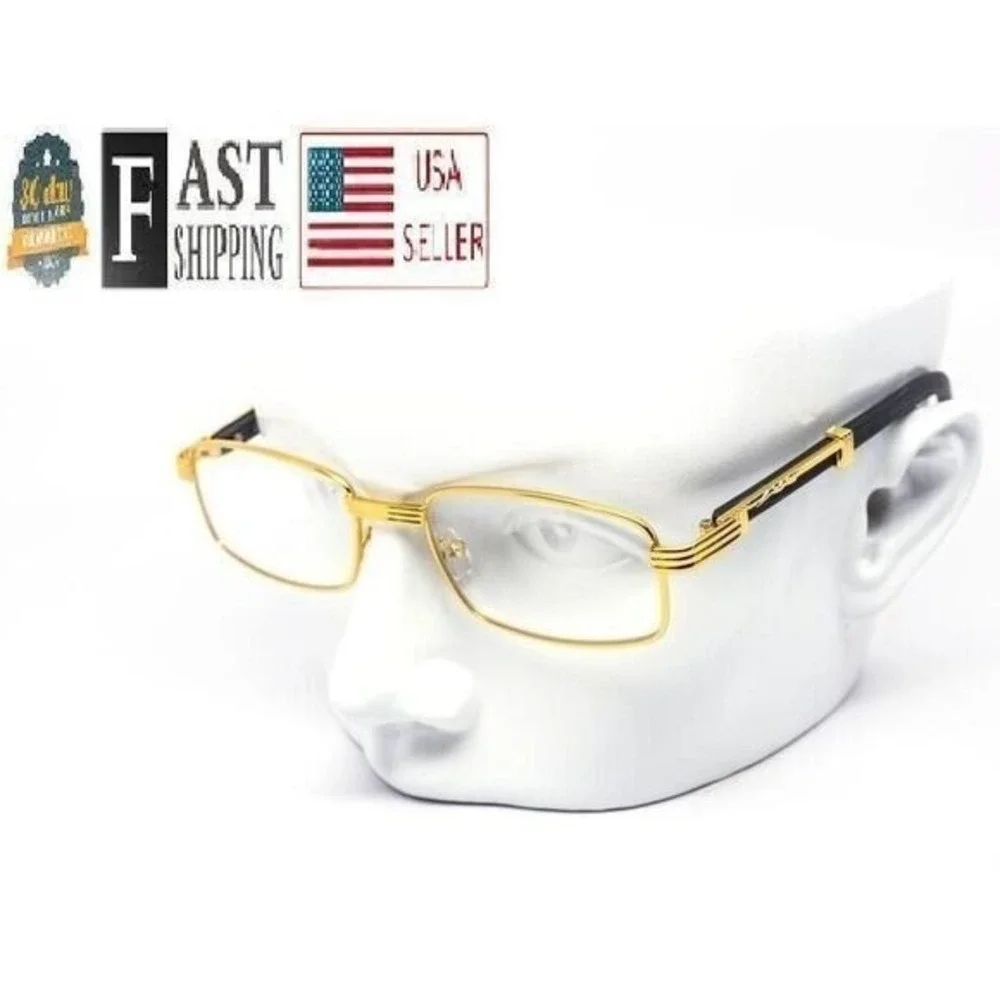Rimless Rectangle Sunglasses for Men Hip-hop Wood Small Square Clear Lens Lentes